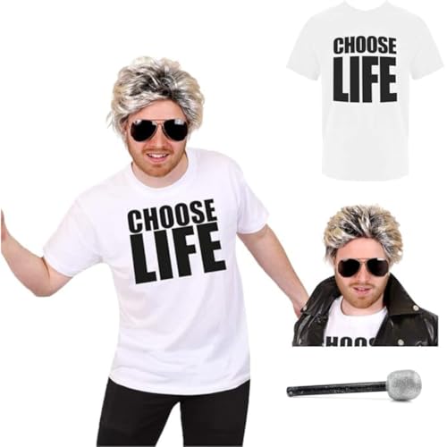 I LOVE FANCY DRESS 80er Jahre Pop-Sänger-Kostüm für Erwachsene, 1980er-Jahre-Slogan "Choose Life", T-Shirt, Sonnenbrille, Mikrofon und blonde Perücke, Pop-Sänger-Shirt, Achtzigerjahre, Party-Kostüm I LOVE FANCY DRESS 80er Jahre Pop-Sänger-Kostüm für Erwachsene, 1980er-Jahre-Slogan "Choose Life", T-Shirt, Sonnenbrille, Mikrofon und blonde Perücke, Pop-Sänger-Shirt, Achtzigerjahre, Party-Kostüm von I LOVE FANCY DRESS