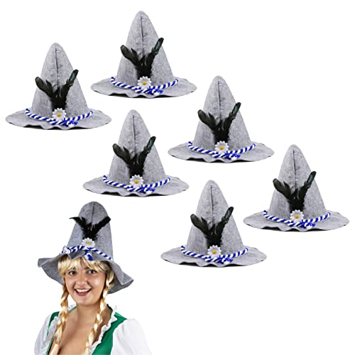 I LOVE FANCY DRESS BAYERISCHER Hut GRAU SEPPEL Hut Filz MIT SCHWARZFEDER, BLAU/Weiss DEKORATIVEM Seil & WEISSER Blume Oktoberfest Bier Festival Filz Hut Robin Hood (Packung MIT 6, GRAU) von I LOVE FANCY DRESS