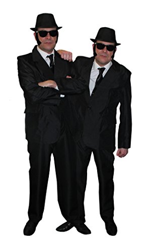 I LOVE FANCY DRESS BROTHERS OF BLUES=ALIEN JÄGER =2 KOSTÜME =FASCHING+KARNEVAL=MÄNNER IN SCHWARZ VERKLEIDUNG+60cm HUT=MEDIUM+SMALL von I LOVE FANCY DRESS