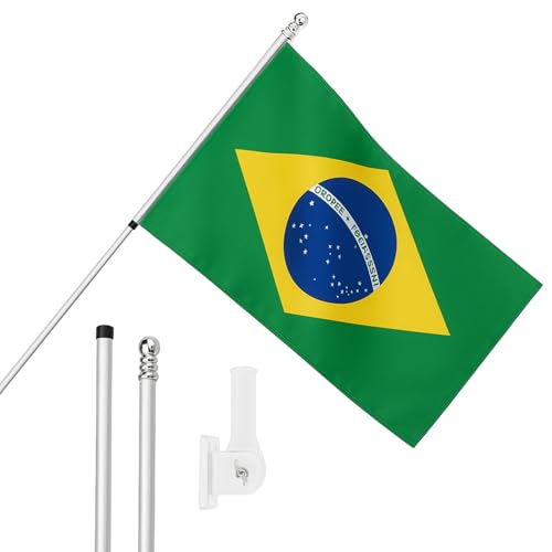I LOVE FANCY DRESS Brasilien-Flagge, Fahnenmast und Wandhalterung, 152 x 91 cm, brasilianische Flagge mit Ösen, ausziehbarer Stange und Halterung, Sportfans, Nationalstolz, Innen- und Außendekoration von I LOVE FANCY DRESS