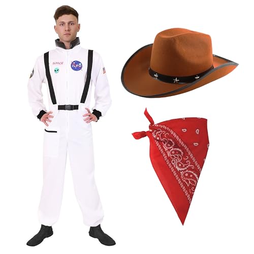 I LOVE FANCY DRESS Cowboy-Kostüm-Set für Herren, Astronauten-Overall mit braunem Cowboyhut und rotem Bandana I LOVE FANCY DRESS Cowboy-Kostüm-Set für Herren, Astronauten-Overall mit braunem Cowboyhut und rotem Bandana von I LOVE FANCY DRESS