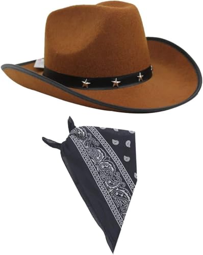 I LOVE FANCY DRESS Cowboy-Kostüm mit Bandana, Cowboy-Hut, brauner Cowboyhut und dunkelblaues Bandana mit schwarzen und weißen Motiven (24 Stück) von I LOVE FANCY DRESS