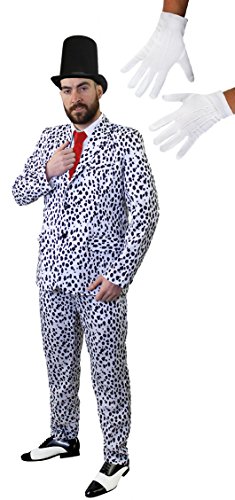 I LOVE FANCY DRESS Dalmatiner Unisex Cruel-DE-VILL Evil Dog Lady ODER Mann Hosenanzug=KOSTÜM VERKLEIDUNG= Anzug+Stovepipe ZYLINDER-58cm+ROTE Krawatte+Handschuhe=Halloween/Fasching = MEDIUM von I LOVE FANCY DRESS