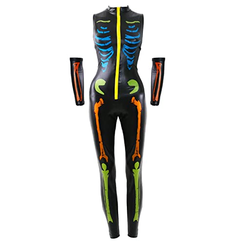 I LOVE FANCY DRESS Damen Neon Skelett Catsuit - Glow in the Dark Style Halloween Kostüm mit Arm Ärmel von I LOVE FANCY DRESS