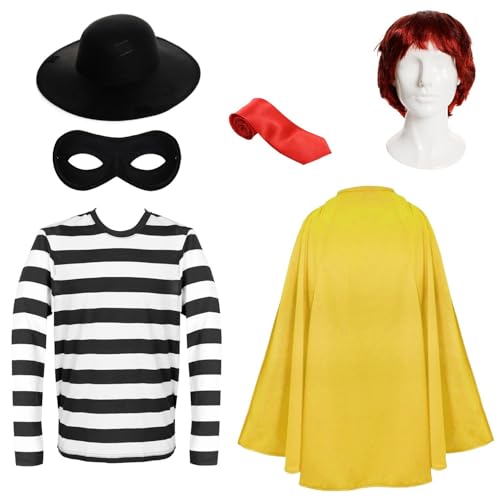 I LOVE FANCY DRESS Erwachsene Cartoon Einbrecher Kostüm Set - Klein - Gestreiftes Oberteil, Gelber Umhang, Rote Perücke, Hut & Zubehör I LOVE FANCY DRESS Erwachsene Cartoon Einbrecher Kostüm Set - Klein - Gestreiftes Oberteil, Gelber Umhang, Rote Perücke, Hut & Zubehör von I LOVE FANCY DRESS