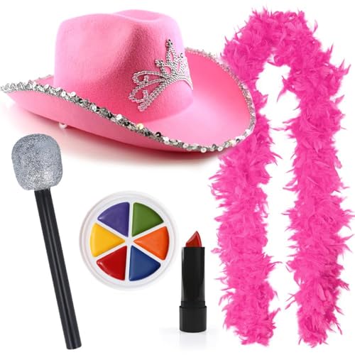 I LOVE FANCY DRESS Glam Cowgirl Kostüm Set - Rosa Cowboyhut, Federboa, Mikrofon, Regenbogen-Gesichtsfarbe & roter Lippenstift I LOVE FANCY DRESS Glam Cowgirl Kostüm Set - Rosa Cowboyhut, Federboa, Mikrofon, Regenbogen-Gesichtsfarbe & roter Lippenstift von I LOVE FANCY DRESS