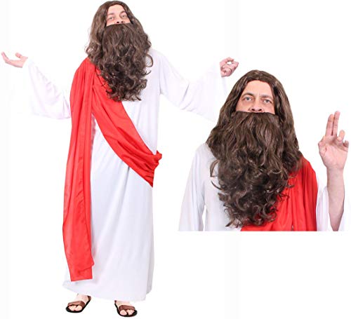 I LOVE FANCY DRESS Heiliger Jesus Sohn GOTTES KOSTÜM VERKLEIDUNG = 2 VERSCHIEDENEN GRÖßEN +MIT ODER OHNE ZUBEHÖR =Religion=Fasching Karneval Halloween=XLarge+PERÜCKE+BART von I LOVE FANCY DRESS