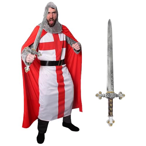 I LOVE FANCY DRESS Herren St. George's Knight Kostüm mit falschem Kunststoffschwert – King Arthur Excalibur Fußball Six Nations Rugby – Größe S I LOVE FANCY DRESS Herren St. George's Knight Kostüm mit falschem Kunststoffschwert – King Arthur Excalibur Fußball Six Nations Rugby – Größe S von I LOVE FANCY DRESS