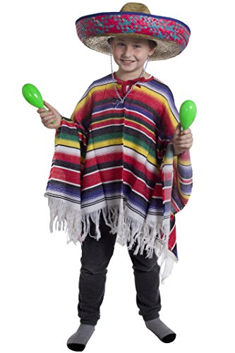 I LOVE FANCY DRESS Kinder Erwachsene Mexikaner KOSTÜM VERKLEIDUNG=Poncho+Sombrero=Fasching Halloween Karneval=MIT BLAU Embroided Sombrero von I LOVE FANCY DRESS