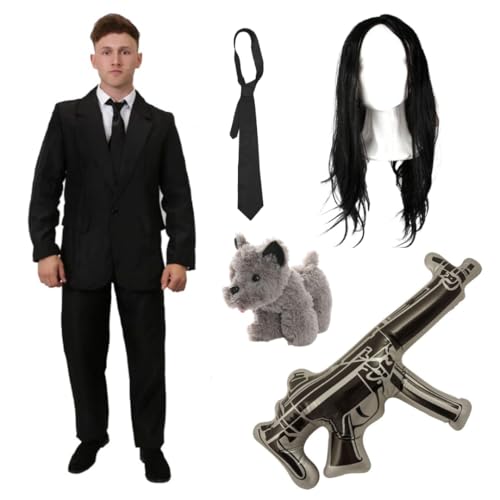 I LOVE FANCY DRESS Komplettes Assassinenkostüm-Set mit schwarzem Anzug & Krawatte, langer Perücke, Hunderequisite & aufblasbarem Maschinengewehr - Medium I LOVE FANCY DRESS Komplettes Assassinenkostüm-Set mit schwarzem Anzug & Krawatte, langer Perücke, Hunderequisite & aufblasbarem Maschinengewehr - Medium von I LOVE FANCY DRESS