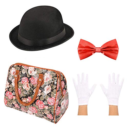 I LOVE FANCY DRESS MAGISCHE Edwardian KINDERMÄDCHEN KOSTÜM Set - Melone + Fliege + Handschuhe + Kunstleder Teppich Tasche - MAGISCHE KINDERMÄDCHEN KOSTÜM Buch Woche Charakter Film (55 cm) von I LOVE FANCY DRESS