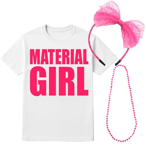I LOVE FANCY DRESS Material Mädchen 80er Jahre Kostüm Set - Klein - Weißes Slogan T-Shirt, Rosa Spitze Schleife Stirnband & Perlen Halskette - Retro Pop Star Outfit für Partys I LOVE FANCY DRESS Material Mädchen 80er Jahre Kostüm Set - Klein - Weißes Slogan T-Shirt, Rosa Spitze Schleife Stirnband & Perlen Halskette - Retro Pop Star Outfit für Partys von I LOVE FANCY DRESS