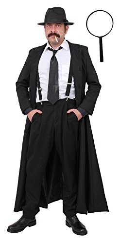I LOVE FANCY DRESS Noir Detektiv-Kostüm für Erwachsene, langes schwarzes Kleid, schwarze Krawatte, Hosenträger, Fedora, falsche Zigarette, Größe XL von I LOVE FANCY DRESS