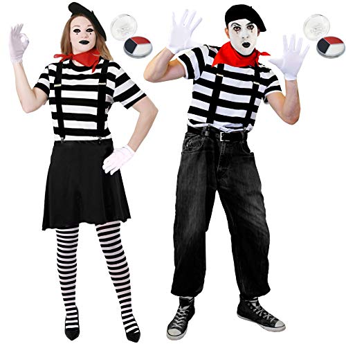 I LOVE FANCY DRESS PANOMIMEN PAAR FRENCH ZIRKUS PAARE KOSTÜM VERKLEIDUNG MIT SCHMINKE FASCHING KARNEVAL =11 TEILIG=TSHIRT -SMALL+LARGE von I LOVE FANCY DRESS