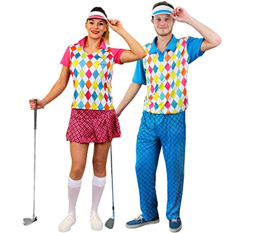 I LOVE FANCY DRESS Paare Golfer KOSTÜM VERKLEIDUNG=KOSTÜME SIND 3 TEILIG =100% Polyester=Frau*ROSA+Mann*BLAU=GRÖSSEN Siehe Detail=Fasching Party SIE+IHN=Frauen-SMALL+MÄNNER-Large von I LOVE FANCY DRESS