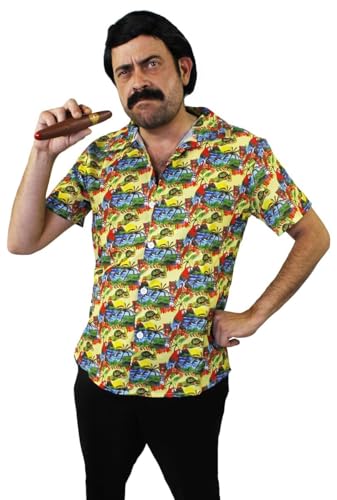 I LOVE FANCY DRESS Pablo Escobar KOSTÜM - GELBES Hawaiianer Hemd + PERÜCKE + Schnurrbart + ZIGARRE - PERFEKT FÜR Fernseher Filme Droge Lord KOSTÜME - GRÖẞE: XX-GROẞ von I LOVE FANCY DRESS