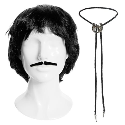 I LOVE FANCY DRESS Pedro Set für Erwachsene – inklusive schwarzer Perücke, Spiv-Schnurrbart und Stiefelspitzen-Krawatte – ideal für Halloween, Cosplay, 2000er-Jahre-Partys oder Retro-Filmabende von I LOVE FANCY DRESS
