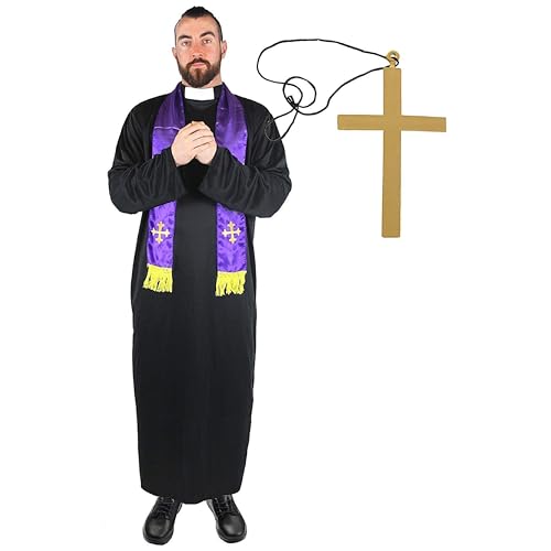 I LOVE FANCY DRESS Priester KOSTÜM FÜR MÄNNER MIT Kreuz - LANGES SCHWARZES Tunika MIT WEIẞEM Kragen + LILA SCHAL MIT GESTICKTEM GOLDKREUZ + GOLDENE Kreuz Halskette - GRÖẞE: XX-GROẞ I LOVE FANCY DRESS Priester KOSTÜM FÜR MÄNNER MIT Kreuz - LANGES SCHWARZES Tunika MIT WEIẞEM Kragen + LILA SCHAL MIT GESTICKTEM GOLDKREUZ + GOLDENE Kreuz Halskette - GRÖẞE: XX-GROẞ von I LOVE FANCY DRESS