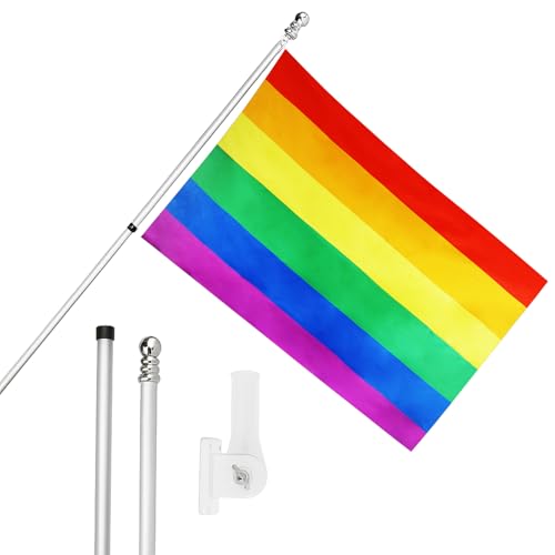 I LOVE FANCY DRESS Rainbow Pride Flagge, Fahnenmast und Wandhalterung, 152 x 91 cm, Flagge mit Ösen, ausziehbarer Stange und Halterung, Pride Month Festivals und Feiern, LGBTQ+ Dekoration für drinnen von I LOVE FANCY DRESS
