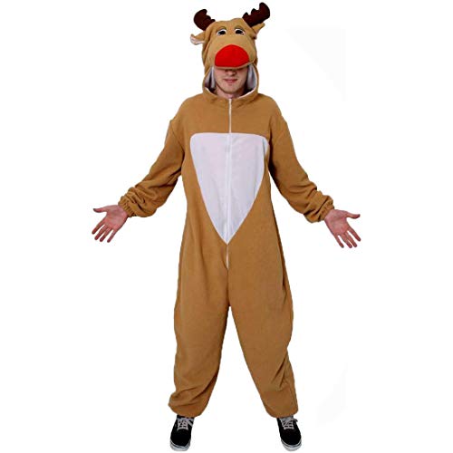 I LOVE FANCY DRESS LTD RENTIERKOSTÜM FÜR ERWACHSENE WEIHNACHTSKOSTÜM STRAMPLER – FLEECE-OVERALL MIT BEFESTIGTER RENTIERKAPUZE – WEIHNACHTSOUTFIT RUDOLPH SANTA'S HELFER RUDOLF RENTIER – GRÖSSE: KLEIN von I LOVE FANCY DRESS