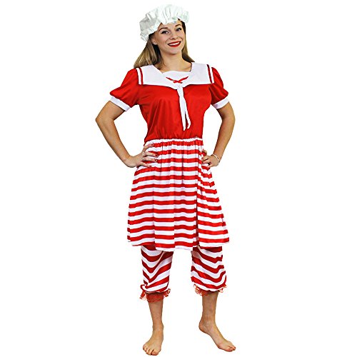 I LOVE FANCY DRESS Retro Badeanzug KOSTÜM VERKLEIDUNG VIKTORIANISCHEN =ROT/WEIß GESTREIFTES BADEKOSTÜM 20iger 30iger Jahre=2 TEILIGE=Fasching Vergangenheit=XLarge von I LOVE FANCY DRESS