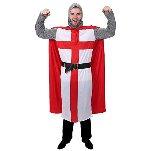 I LOVE FANCY DRESS Ritterkostüm für Erwachsene, Größe XXL, Tunika mit englischer Flagge, schwarzer Gürtel, roter Umhang, Kettenpanzer, Kopfbedeckung, perfekt für Sportveranstaltungen, englische Feiern von I LOVE FANCY DRESS