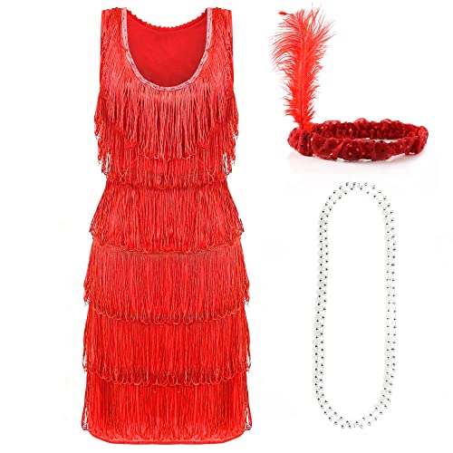 I LOVE FANCY DRESS Rot Deluxe Flapper Kleid - Small - Damen Deluxe Rot Flapper Kostüm mit passendes Paillettenstirnband und Silberperlenkette - Partykleid der 1920er Jahre I LOVE FANCY DRESS Rot Deluxe Flapper Kleid - Small - Damen Deluxe Rot Flapper Kostüm mit passendes Paillettenstirnband und Silberperlenkette - Partykleid der 1920er Jahre von I LOVE FANCY DRESS