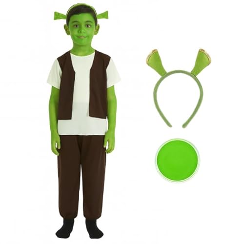 I LOVE FANCY DRESS Shrek Kinder-Kostüm mit Weste und Ohren, offizielles Lizenzprodukt, grüne Gesichtsfarbe und braunes Tudor-Kostüm, für Jungen im Alter von 4–6 Jahren von I LOVE FANCY DRESS
