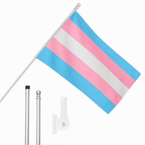 I LOVE FANCY DRESS Transgender-Flagge, Fahnenmast und Wandhalterung, 152 x 91 cm, Flagge mit Ösen, ausziehbarer Stange und Halterung, Pride Month Festivals und Feiern, LGBTQ+ Dekoration für drinnen von I LOVE FANCY DRESS