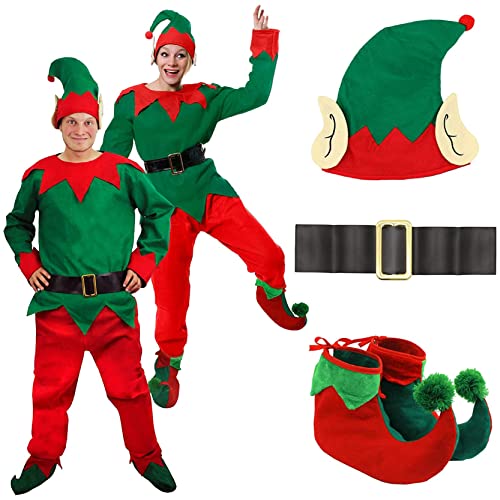 I LOVE FANCY DRESS Unisex-ELFE KOSTÜM FÜR Erwachsene WEIHNACHTSKOSTÜM FRECHE ELFE - GRÜNES Tunika + ROTE Hose + GÜRTEL + ELFEHUT MIT Ohren + LUXURIÖSE POM POM ELFENSCHUHE - GRÖẞE: MITTEL von I LOVE FANCY DRESS