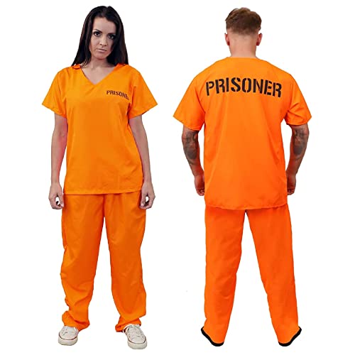 I LOVE FANCY DRESS UNISEX ORANGE STRÄFLING GEFANGENER KOSTÜM FÜR ERWACHSENE. KOSTÜM FÜR STRÄFLINGE, GEFANGENE, GENDARMEN UND RÄUBER. ORANGEFARBENES OBERTEIL UND HOSE (GRÖSSE: KLEINE) von I LOVE FANCY DRESS