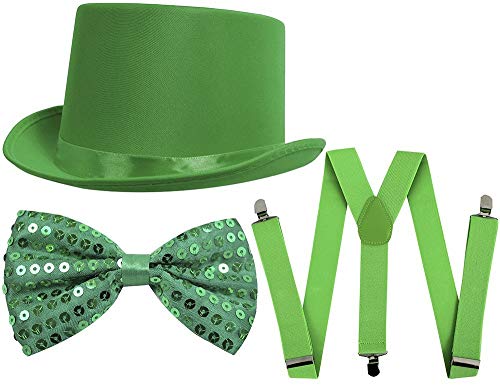 I LOVE FANCY DRESS Unisex Zylinder Hut MIT Pailetten Fliege +HOSENTRÄGERN=IN DEN Farben = SCHWARZ-GRÜN-ROT=ZUBEHÖR Fasching Karneval Tanz VERANSTALLTUNGEN= GRÜNES Set I LOVE FANCY DRESS Unisex Zylinder Hut MIT Pailetten Fliege +HOSENTRÄGERN=IN DEN Farben = SCHWARZ-GRÜN-ROT=ZUBEHÖR Fasching Karneval Tanz VERANSTALLTUNGEN= GRÜNES Set von I LOVE FANCY DRESS