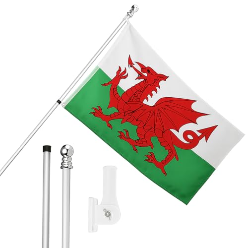 I LOVE FANCY DRESS Wales-Flagge, Fahnenmast und Wandhalterung, 152 x 91 cm, walisische Flagge mit Ösen, ausziehbarer Stange und Halterung, Sport-Fans, Nationalstolz, Innen- und Außendekoration von I LOVE FANCY DRESS