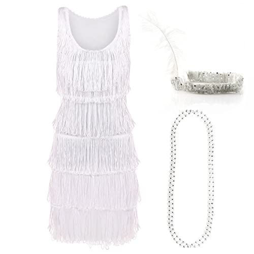 I LOVE FANCY DRESS Weiß Deluxe Flapper Kleid - Medium - Damen Deluxe Weiß Flapper Kostüm mit passendes Paillettenstirnband und Silberperlenkette - Partykleid der 1920er Jahre I LOVE FANCY DRESS Weiß Deluxe Flapper Kleid - Medium - Damen Deluxe Weiß Flapper Kostüm mit passendes Paillettenstirnband und Silberperlenkette - Partykleid der 1920er Jahre von I LOVE FANCY DRESS