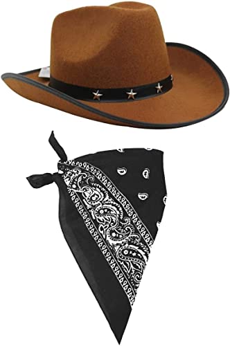 ILOVEFANCYDRESS Cowboy Zubehör-Set mit braunem Cowboyhut mit Stern-Nieten und Band und farbige Bandana / Tuch mit Paisley-Muster ILOVEFANCYDRESS Cowboy Zubehör-Set mit braunem Cowboyhut mit Stern-Nieten und Band und farbige Bandana / Tuch mit Paisley-Muster von I LOVE FANCY DRESS