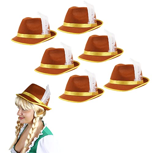 ILOVEFANCYDRESS Damen Hut im Bayerischen Stil, mit weißen Federn auf der Seite, Braun / Gelb, 6 Stück ILOVEFANCYDRESS Damen Hut im Bayerischen Stil, mit weißen Federn auf der Seite, Braun / Gelb, 6 Stück von I LOVE FANCY DRESS