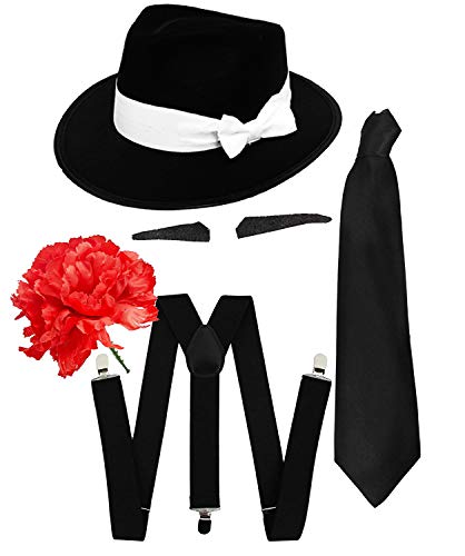 ILOVEFANCYDRESS Gangster Kostüm der 1920er Reihe Zubehör Schwarz Hosenträger + Schwarz Tie +SCHNURRBART/Spiv Schnurr + schwarz mit weiß Schleife Fedora-Hut ILOVEFANCYDRESS Gangster Kostüm der 1920er Reihe Zubehör Schwarz Hosenträger + Schwarz Tie +SCHNURRBART/Spiv Schnurr + schwarz mit weiß Schleife Fedora-Hut von I LOVE FANCY DRESS