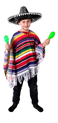 Ilovefancydress Mexikanisches Kinder-Kostüm für Jungen, Poncho + einfarbiger schwarzer Sombrero mit Bommeln Ilovefancydress Mexikanisches Kinder-Kostüm für Jungen, Poncho + einfarbiger schwarzer Sombrero mit Bommeln von I LOVE FANCY DRESS