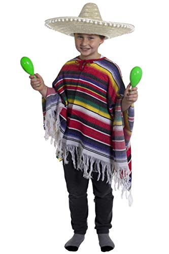 Ilovefancydress Mexikanisches Kinder-Kostüm für Jungen, Poncho + natürlicher Sombrero mit Bommeln Ilovefancydress Mexikanisches Kinder-Kostüm für Jungen, Poncho + natürlicher Sombrero mit Bommeln von I LOVE FANCY DRESS