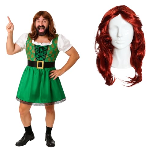 Irisches Herrenkostüm – Größe M – grünes Kleid mit goldenem Kleeblatt-Druck und langer roter Perücke – Erwachsene lustiger Kobold, Junggesellenabschied, Junggesellenabschied, St. Patrick's Day Kostüm Irisches Herrenkostüm – Größe M – grünes Kleid mit goldenem Kleeblatt-Druck und langer roter Perücke – Erwachsene lustiger Kobold, Junggesellenabschied, Junggesellenabschied, St. Patrick's Day Kostüm von I LOVE FANCY DRESS
