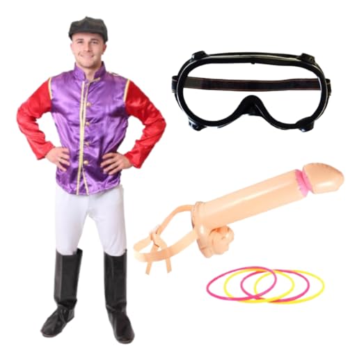 Jockey-Kostüm mit Hut und aufblasbarem Willy Ring-Wurfspiel, lustiges Herren-Kostüm, Junggesellenabschied, für Partys, Festivals und Spaß für Erwachsene Jockey-Kostüm mit Hut und aufblasbarem Willy Ring-Wurfspiel, lustiges Herren-Kostüm, Junggesellenabschied, für Partys, Festivals und Spaß für Erwachsene von I LOVE FANCY DRESS