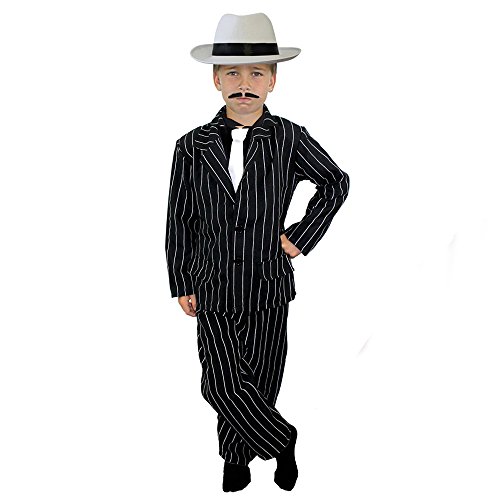 KINDER - GANGSTER/GANOVEN KOSTÜM VERKLEIDUNG+HUT - SCHWARZER NADELSTREIFEN HOSENANZUG= FASCHING PARTY HALLOWEEN= 2 TEILIGER HOSENANZUG+KRAWATTE+HUT=SMALL von I LOVE FANCY DRESS