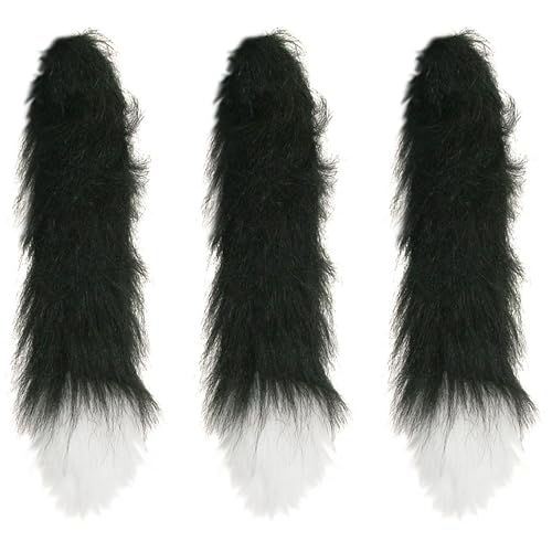 Katzenschwanz-Kostüm-Zubehör für Erwachsene, flauschiger Jumbo-Katzenschwanz mit weißer Spitze, für Herren und Damen, Buchwoche, Weltbuchtag, Kostümzubehör, 3 Stück von I LOVE FANCY DRESS