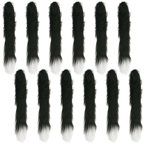 Katzenschwanz-Kostüm-Zubehör für Erwachsene, flauschiger schwarzer Katzenschwanz mit weißer Spitze, für Herren und Damen, Buchwoche, Weltbuchtag, Kostümzubehör, 12 Stück Katzenschwanz-Kostüm-Zubehör für Erwachsene, flauschiger schwarzer Katzenschwanz mit weißer Spitze, für Herren und Damen, Buchwoche, Weltbuchtag, Kostümzubehör, 12 Stück von I LOVE FANCY DRESS