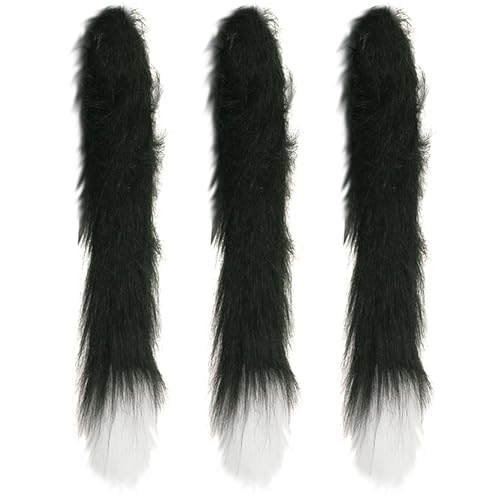 Katzenschwanz-Kostüm-Zubehör für Erwachsene, flauschiger schwarzer Katzenschwanz mit weißer Spitze, für Herren und Damen, Buchwoche, Weltbuchtag, Kostümzubehör, 3 Stück Katzenschwanz-Kostüm-Zubehör für Erwachsene, flauschiger schwarzer Katzenschwanz mit weißer Spitze, für Herren und Damen, Buchwoche, Weltbuchtag, Kostümzubehör, 3 Stück von I LOVE FANCY DRESS