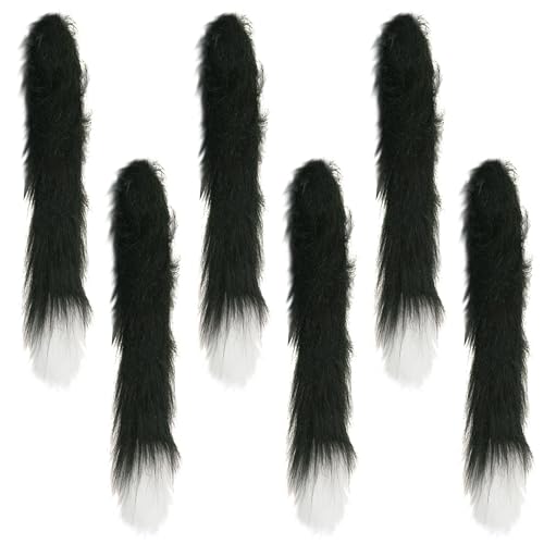 Katzenschwanz-Kostüm-Zubehör für Erwachsene, flauschiger schwarzer Katzenschwanz mit weißer Spitze, für Herren und Damen, Buchwoche, Weltbuchtag, Kostümzubehör, 6 Stück Katzenschwanz-Kostüm-Zubehör für Erwachsene, flauschiger schwarzer Katzenschwanz mit weißer Spitze, für Herren und Damen, Buchwoche, Weltbuchtag, Kostümzubehör, 6 Stück von I LOVE FANCY DRESS