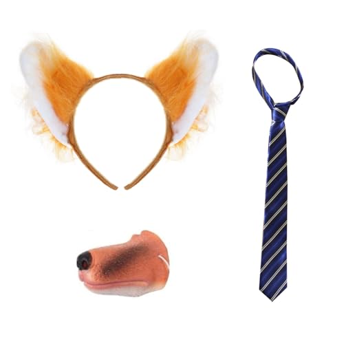 Kinder Fuchs Zubehör Set - 3-teiliges Kostüm-Set mit Ohren, Nase & Krawatte - Welttag des Buches Tierverkleidungsset von I LOVE FANCY DRESS
