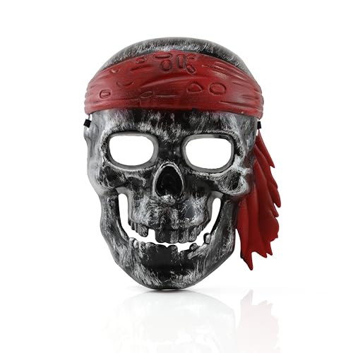 Kinder Piraten Maske - 1 Stück - Kunststoff Piraten Schädel Maske mit Bandana Design in 2 verschiedenen Farben - Jungen Mädchen Gruselige Halloween Swashbuckler Kapitän Verkleidung Kostüm Zubehör von I LOVE FANCY DRESS