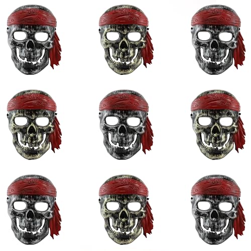 Kinder Piraten Maske - 12 Stück - Kunststoff Piraten Schädel Maske mit Bandana Design in 2 verschiedenen Farben - Jungen Mädchen Gruselige Halloween Swashbuckler Kapitän Verkleidung Kostüm Zubehör von I LOVE FANCY DRESS
