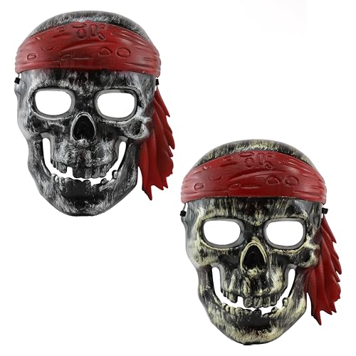Kinder Piratenmaske - 2 Stück - Kunststoff Piraten Schädel Maske mit Bandana Design in 2 verschiedenen Farben - Jungen Mädchen Gruselige Halloween Swashbuckler Kapitän Verkleidung Kostüm Zubehör von I LOVE FANCY DRESS